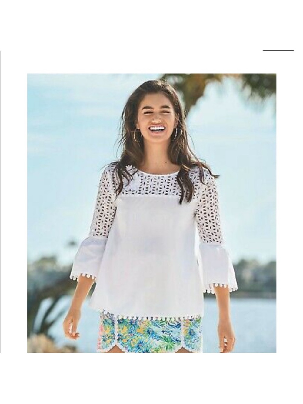 Lilly Pulitzer White Eyelet Lace Tunic with Floral Applique